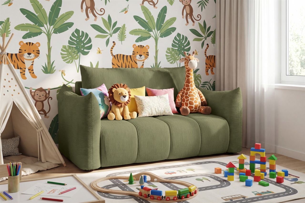 Sofa 2er-Sitzer mit Liegefunktion ONTARIO in Stoff Poso Olivgrün