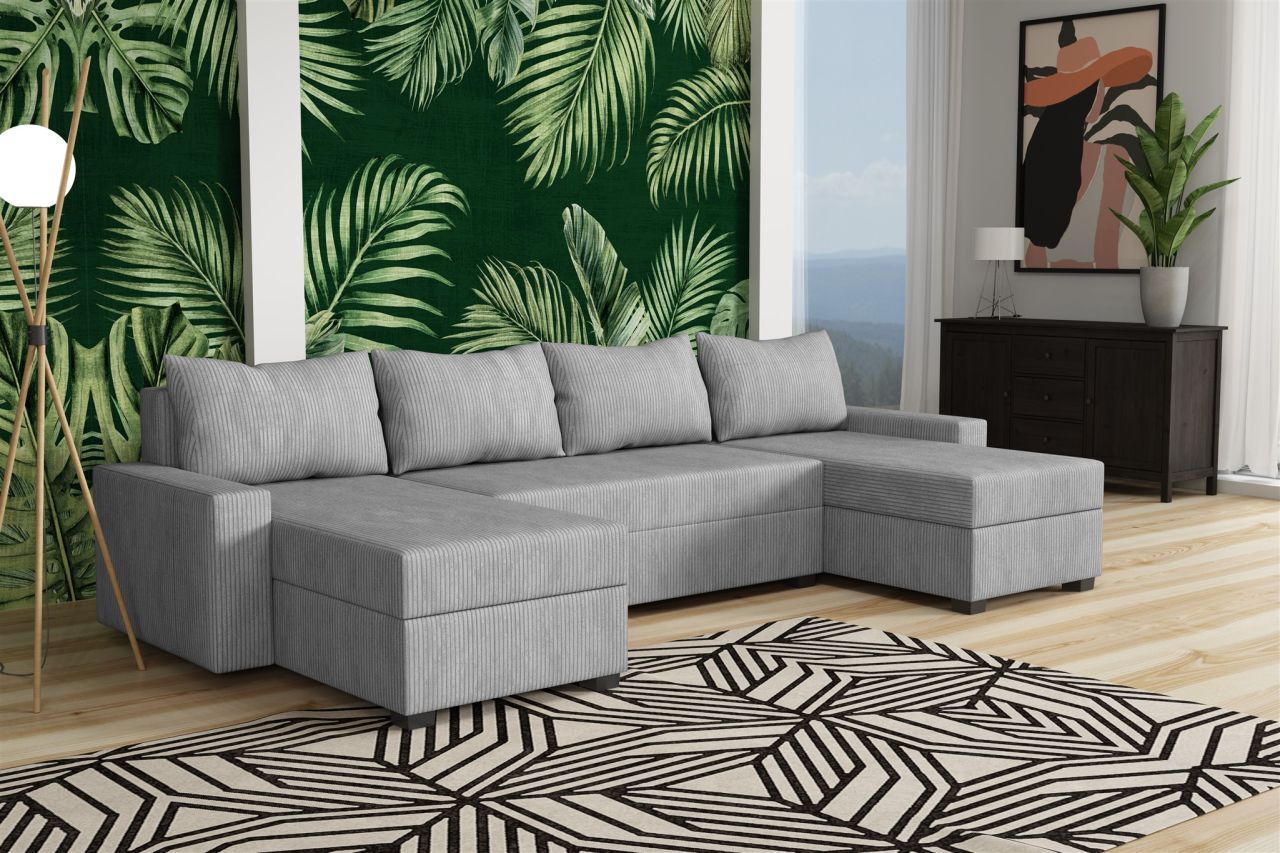 Wohnlandschaft Schlafsofa Sofa AGNETA LUX Stoff Lincoln Hellgrau