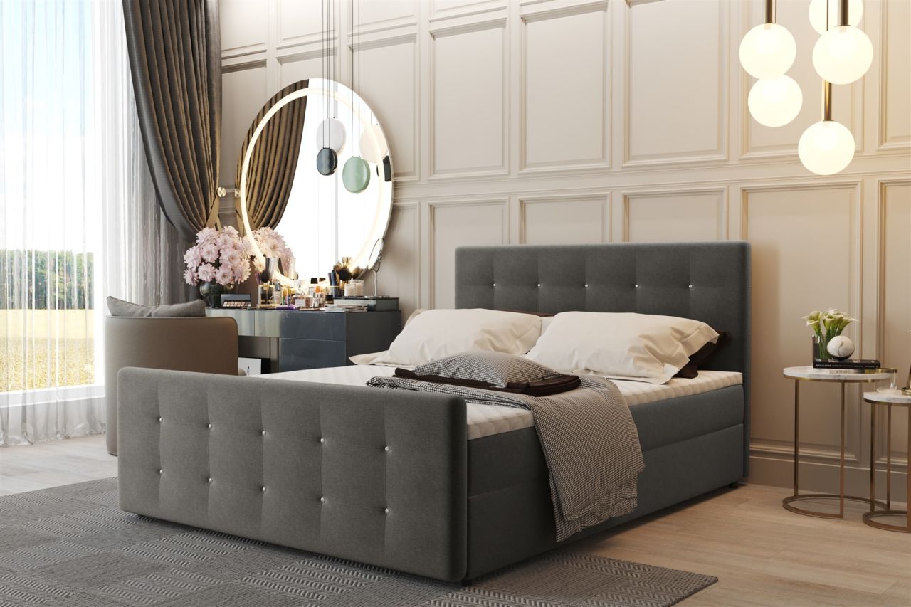 Boxspringbett Schlafzimmerbett CARLOS 140x200cm Stoff Soro Taupe inkl.Bettkasten