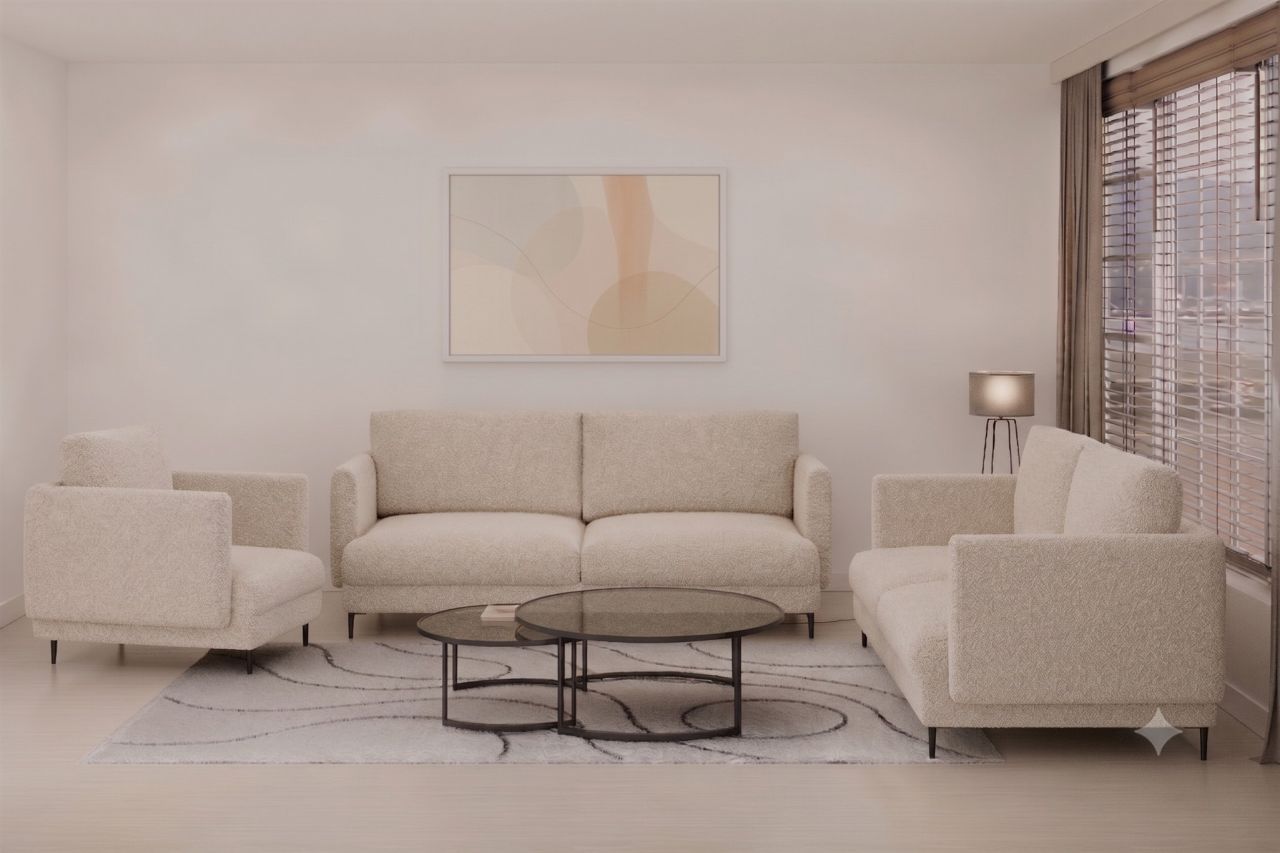 Fun Moebel Beige Sofaset Designersofas Helmer 3-2-1 Stoff Baloo