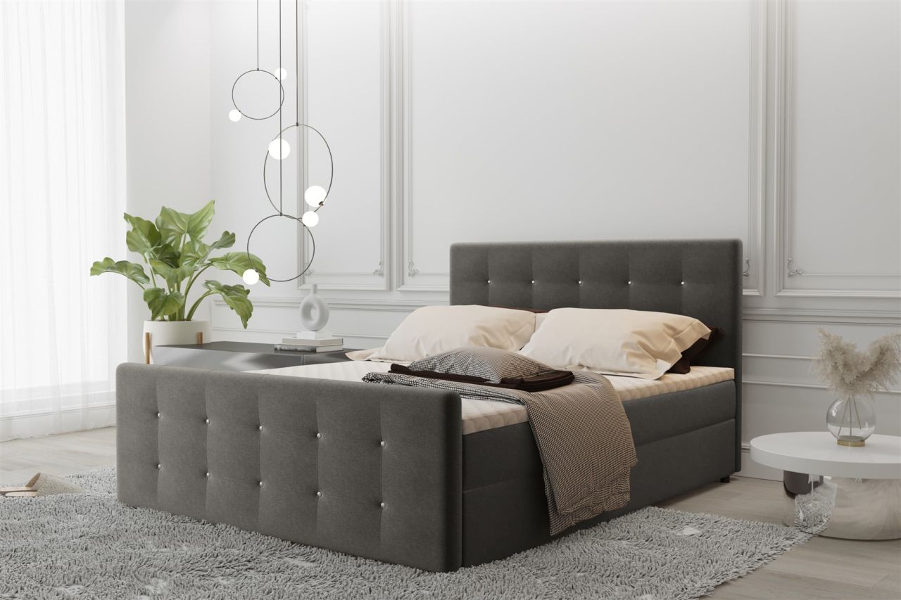 Boxspringbett Schlafzimmerbett MAURO 140x220cm Stoff Soro Graubraun inkl.Bett...
