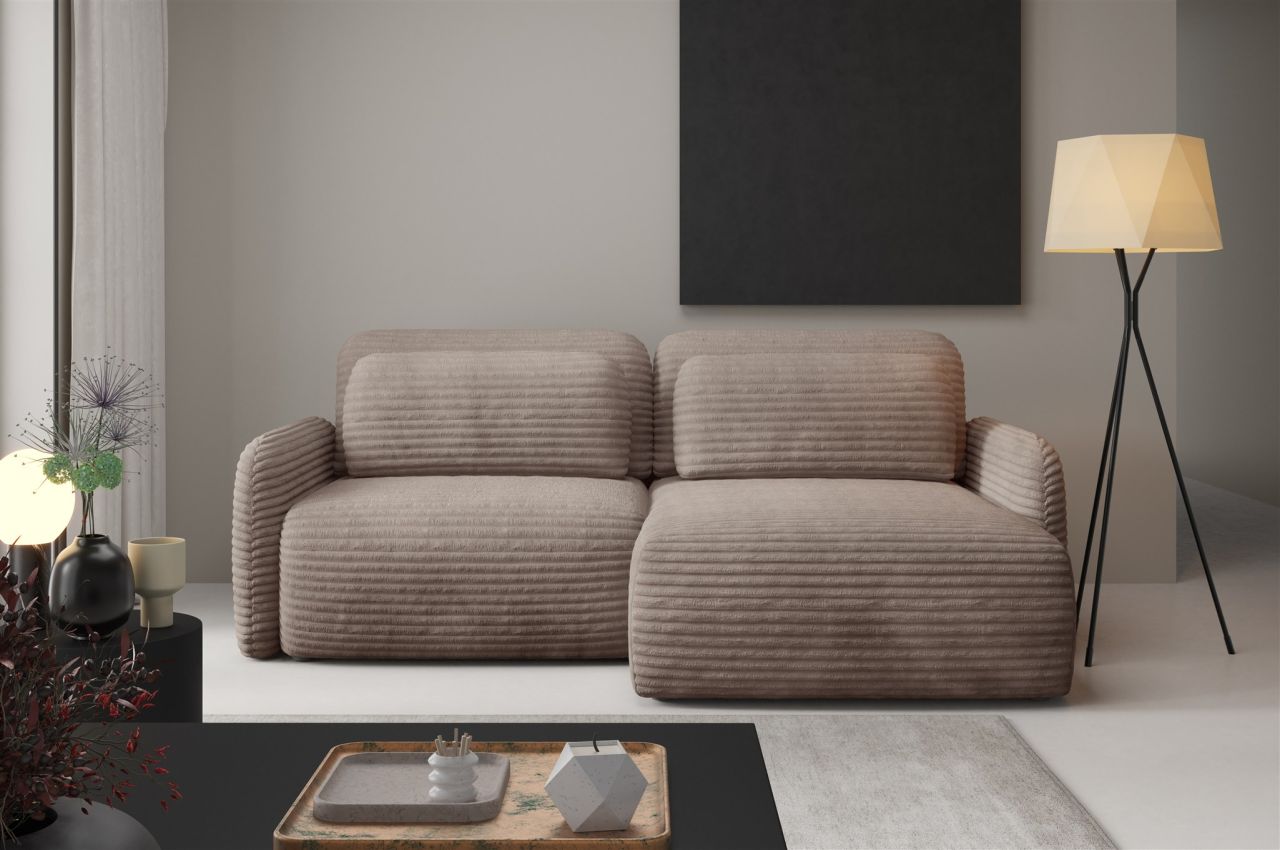 Ecksofa Schlafsofa Sofa SIMONE in Stoff Ambience Taupe Ottomane Rechts