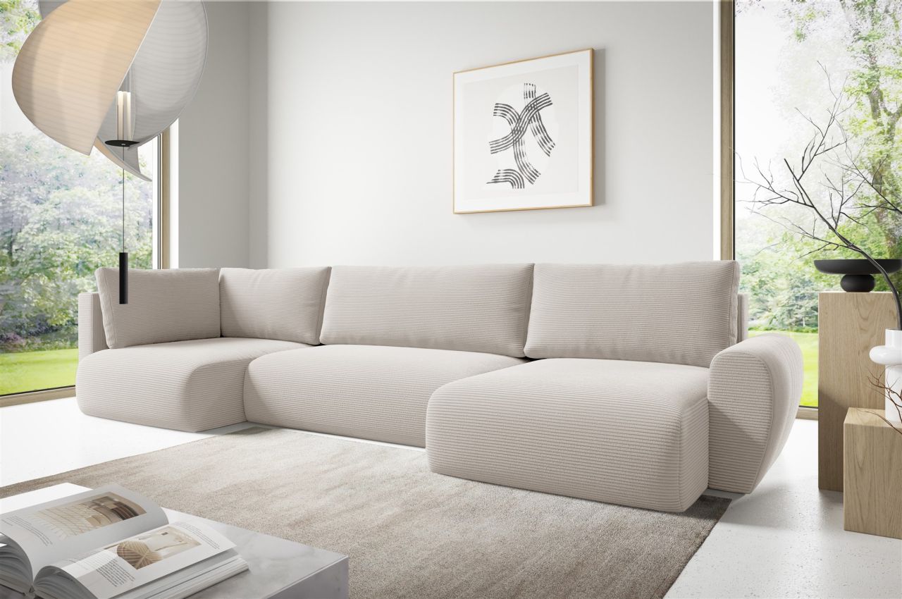 Fun Möbel Wohnlandschaft Schlafsofa Galan Stoff Poso Altweiß Ottomane Rechts