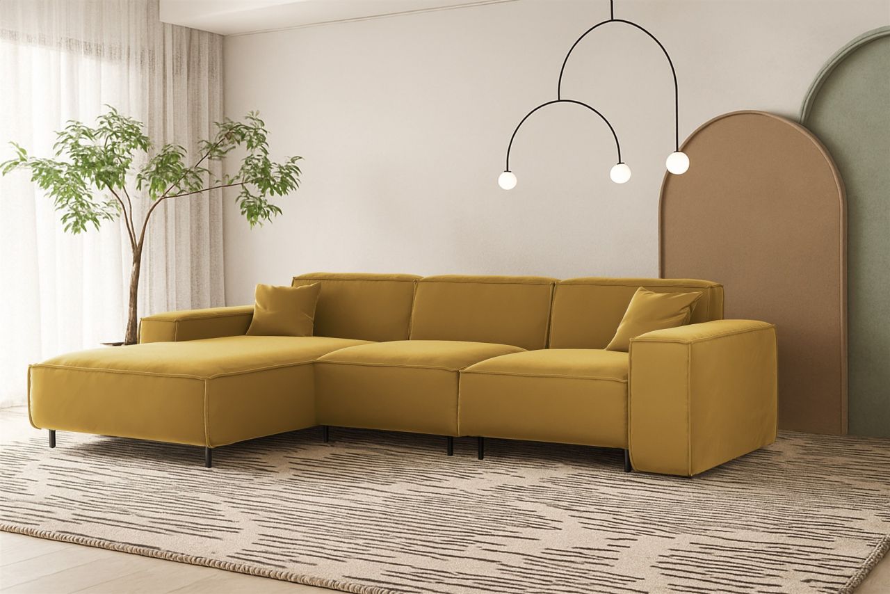 Ecksofa ersofa GLORIA in Stoff Tiffani Honiggelb Ottomane Links