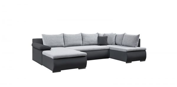 Couchgarnitur Camilla U-Form Kuntleder Schwarz / Stoff Grau
