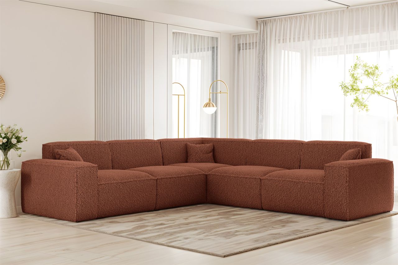 Ecksofa ersofa CELES PREMIUM in Stoff Sven Rostbraun Seite Universal