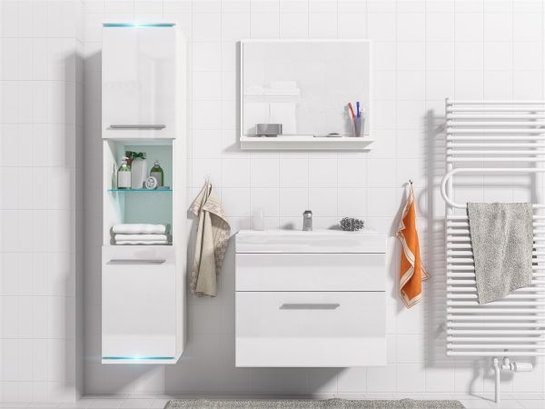 Badmöbel Set 4-Tlg Weiss Hochglanz TOPI inkl.Waschtisch