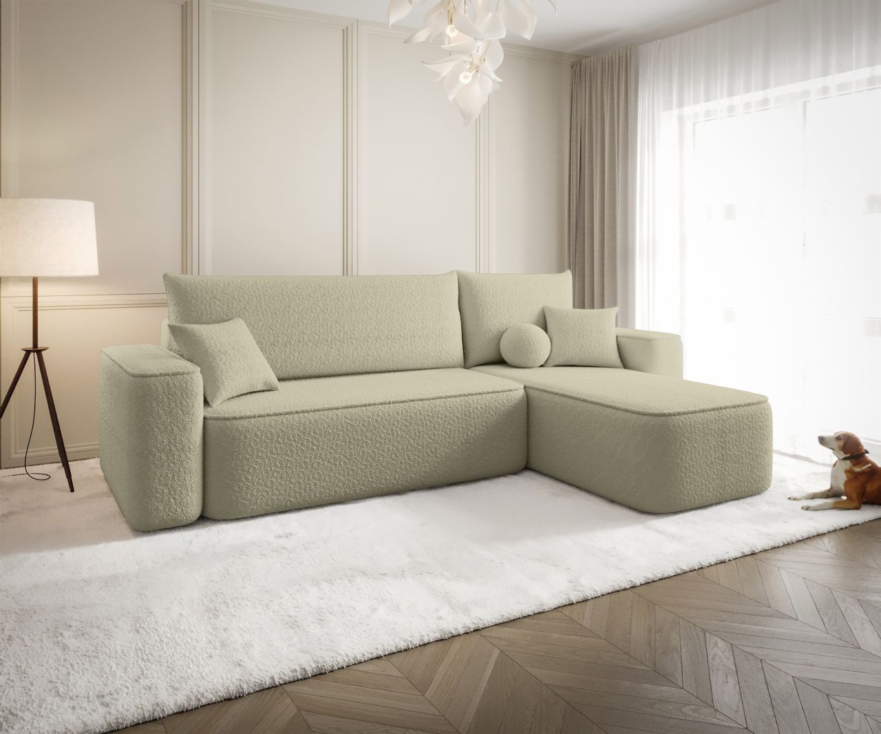 Ecksofa Schlafsofa Sofa AGEPO Stoff Quelle Latte Ottomane Rechts