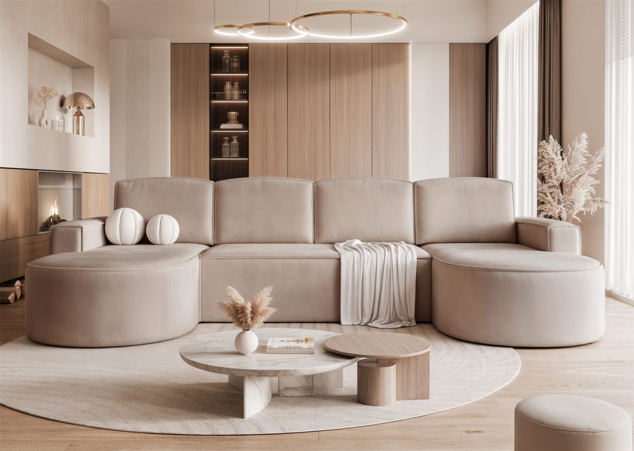 Wohnlandschaft mit Schlaffunktion Sofa ARLET in Stoff Riviera Beige