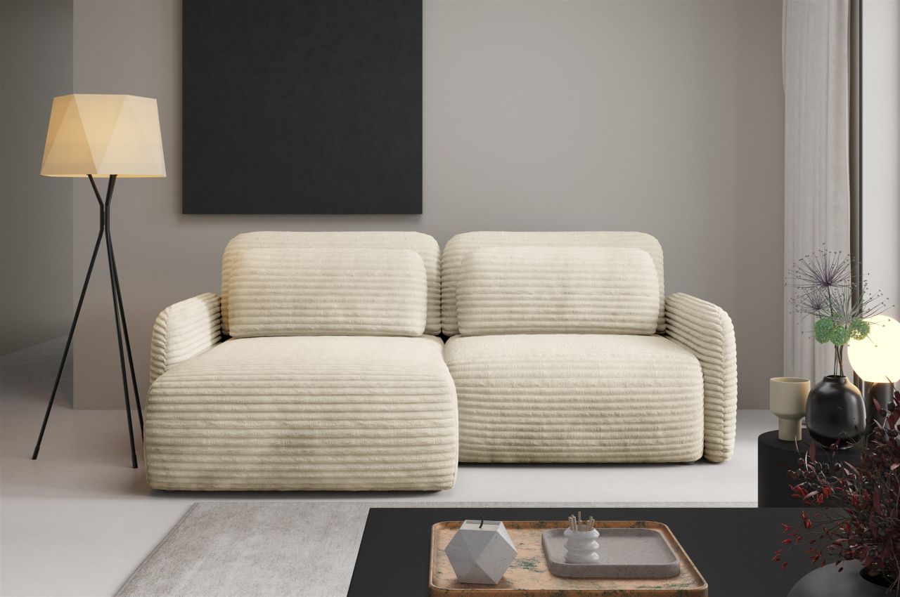 Ecksofa Schlafsofa Sofa SIMONE in Stoff Ambience Creme Ottomane Links