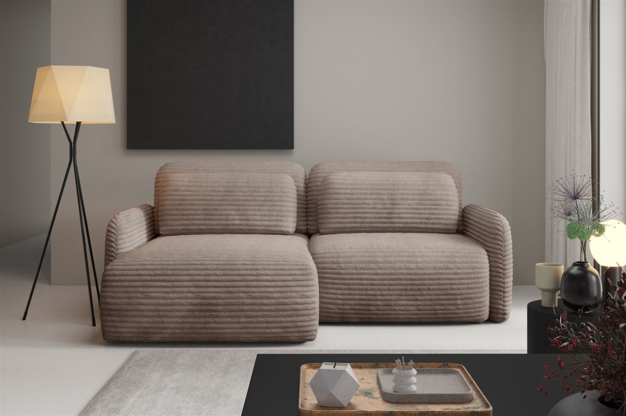 Ecksofa Schlafsofa Sofa SIMONE in Stoff Ambience Taupe Ottomane Links