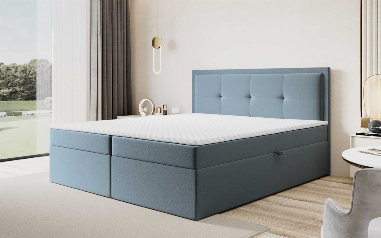 Boxspringbett Schlafzimmerbett DEGNA 160x200cm Stoff Gerra Graublau