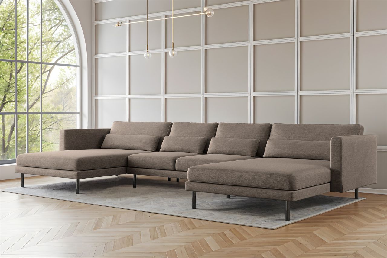 Wohnlandschaft U-Form Sofa AGADA in Stoff Verita Braun