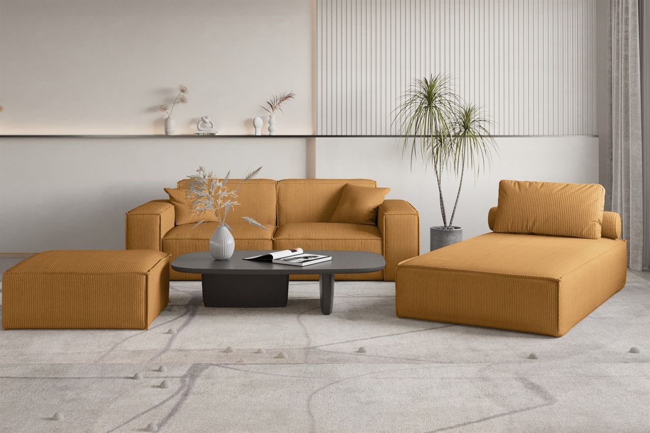 Polstermöbel Set 3-teilig CELES PREMIUM in Stoff Scala Senfgelb