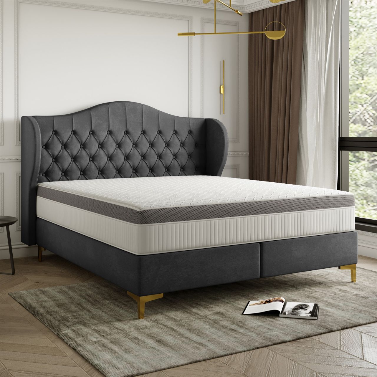 Polsterbett Doppelbett PELAGIO Stoff Whisper Graphite 160x200cm inkl. Matratze