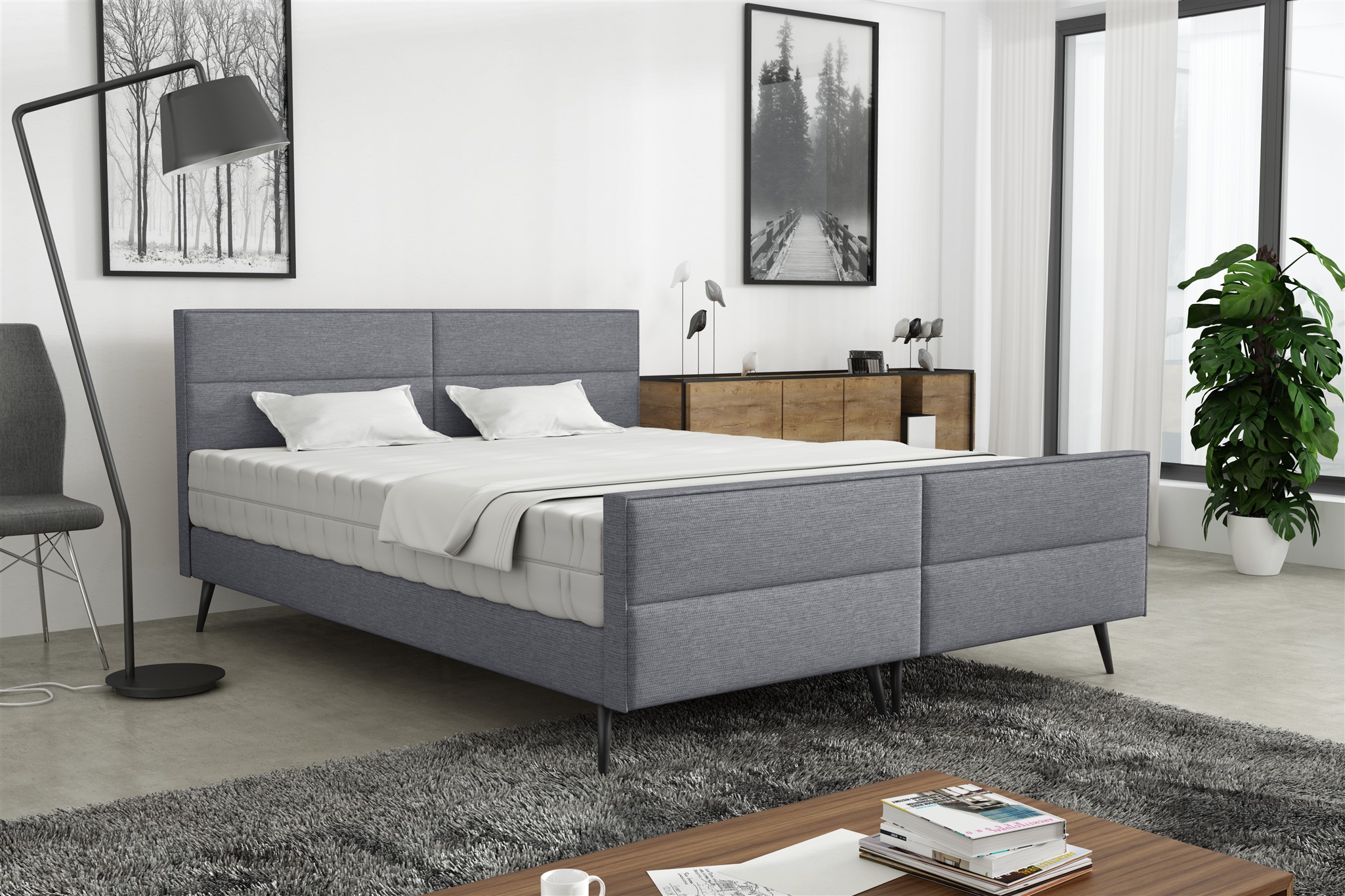 Polsterbett Doppelbett CREMONA 120x200cm Stoff Gemma Dunkelgrau ohne ...