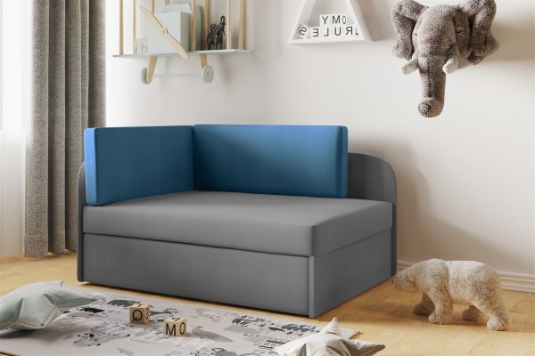 Sofa Kindersofa Schlafsofa inkl. Bettkasten MAILO Seite Rechts Stoff Grau / Blau | Sofas | Sitzen & Liegen | Kinder- & Jugendzimmer