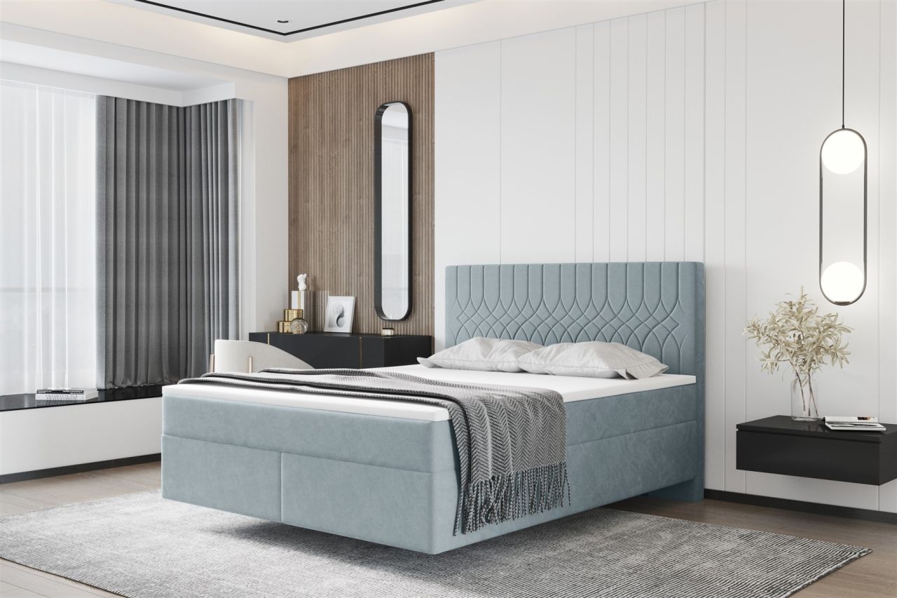Boxspringbett Schlafzimmerbett ROCIO Nr.4 Delux 140x200cm in Stoff Hellgrau
