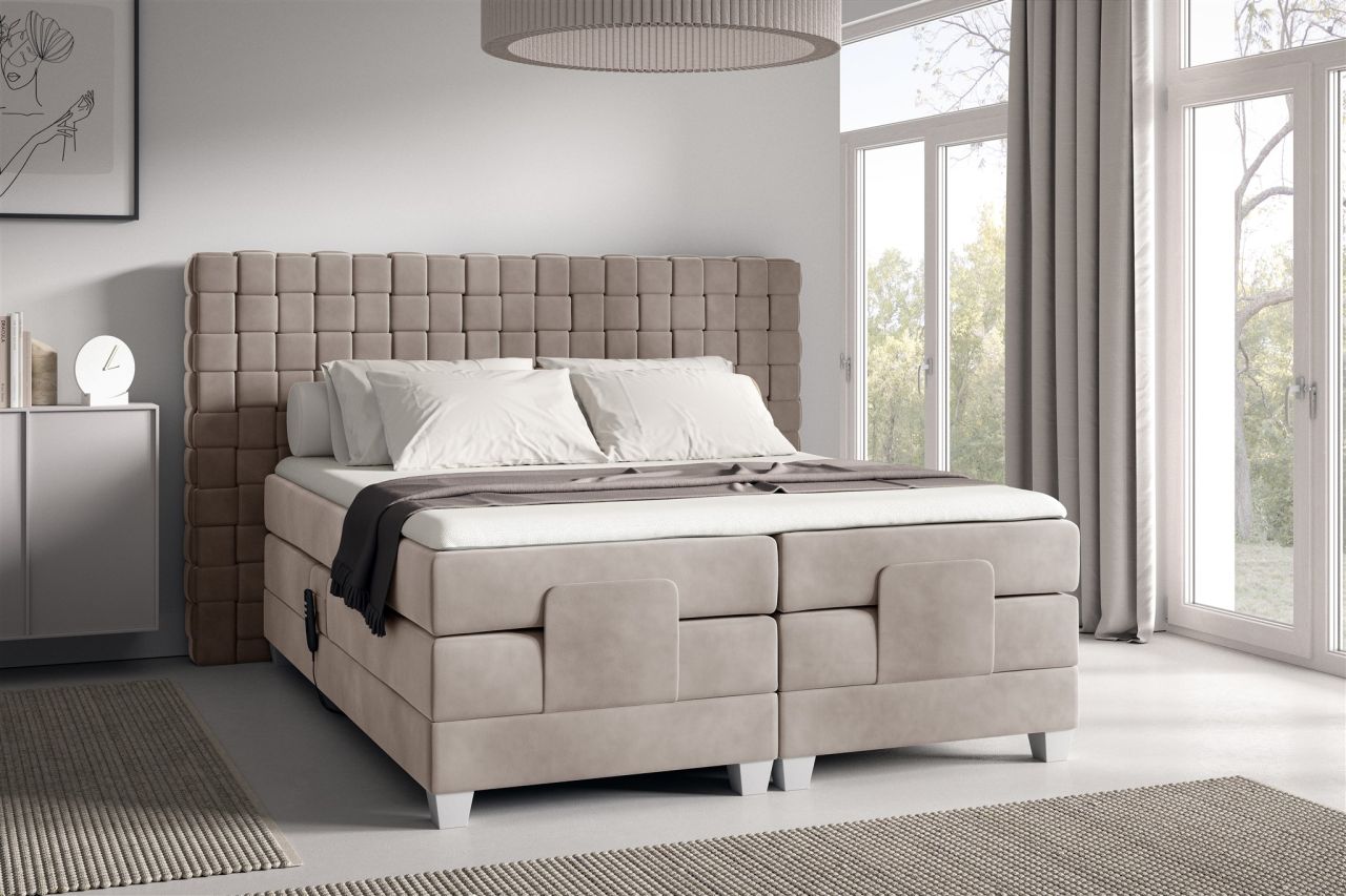 Boxspringbett Elektrisch Bett VIDAL 200x200cm in Stoff Fresh Macchiato