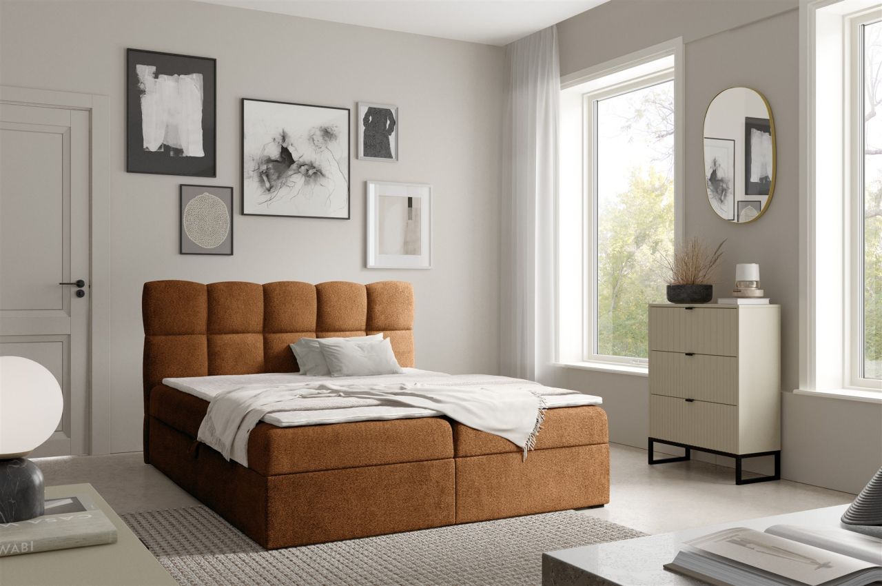 Boxspringbett Schlafzimmerbett PAROZO 140x200cm Stoff Coral Rostbraun