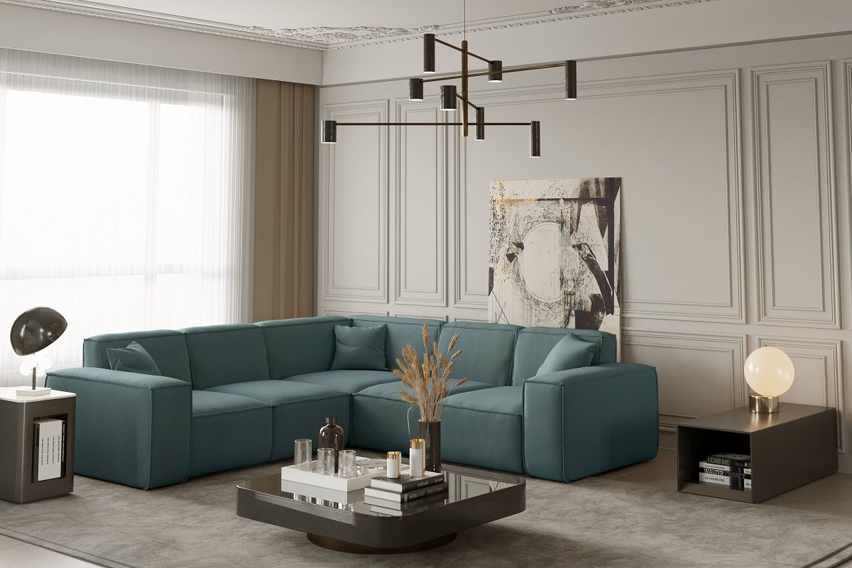 Ecksofa ersofa CELES in Stoff Opera Velvet Petrol Seite Universal