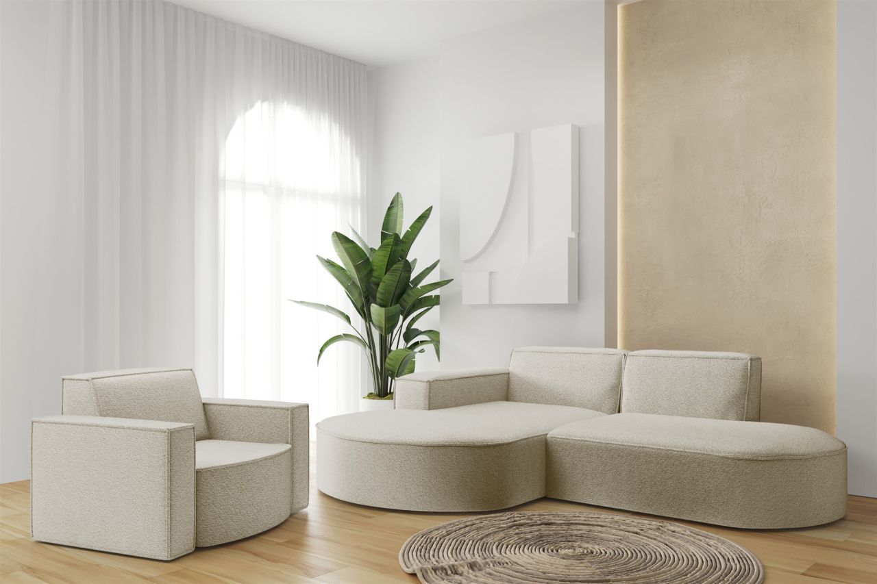 Sofa Set 2-teilig Sessel und Ecksofa PALMA XS Ascot Champagne Ottomane Links