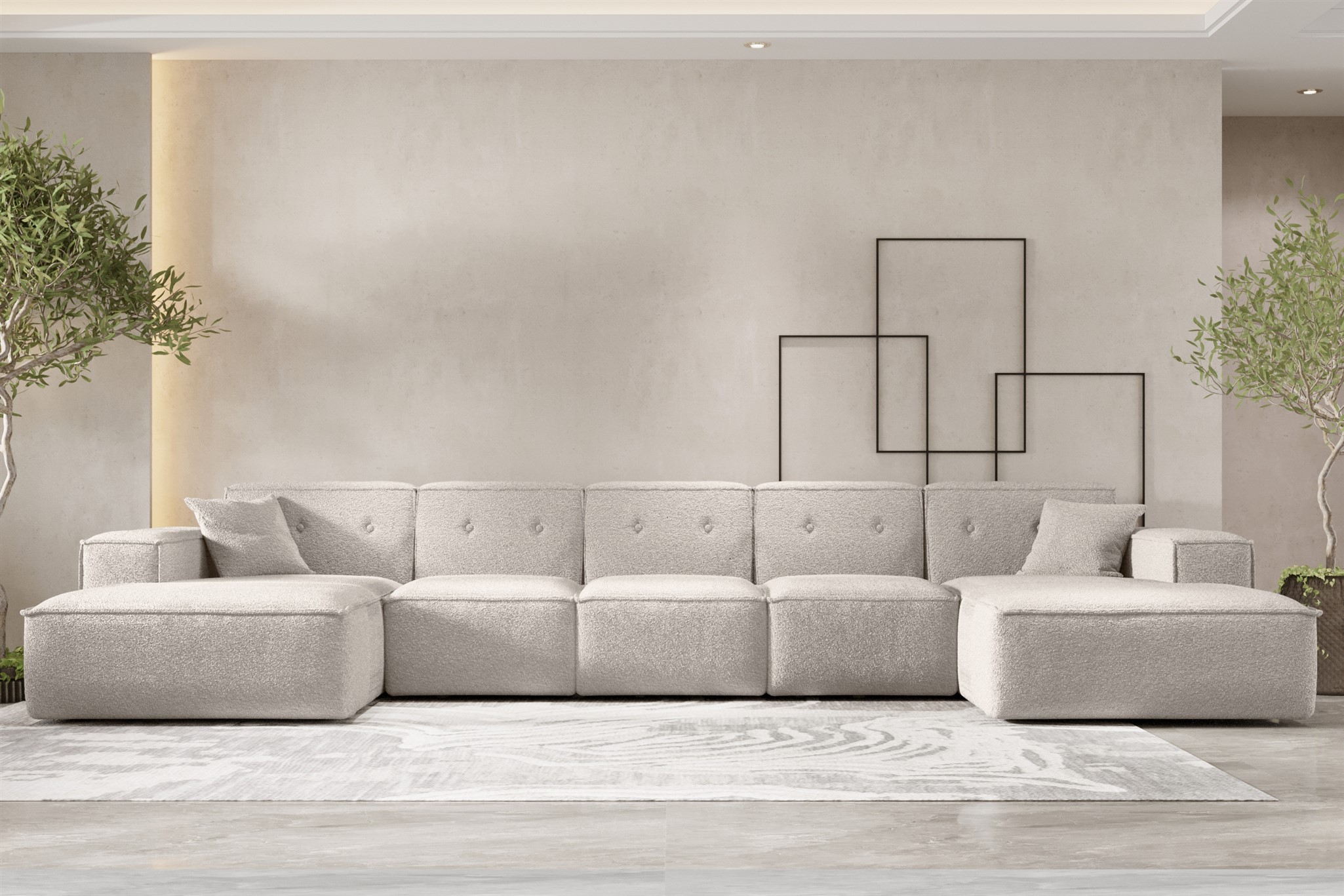 Wohnlandschaft Sofa U-Form CESINA XL in Stoff Ascot Bukla Creme | Wohnlandschaft | Serie-CESINA | Polstermöbel-Serie | Polstermöbel