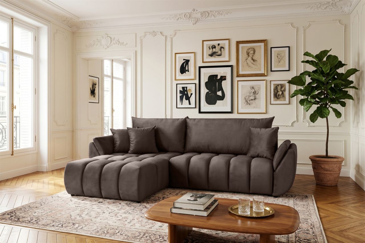 Fun Möbel Braun Ecksofa Schlafsofa Sofa Collin In Stoff Monolith Ottomane Links