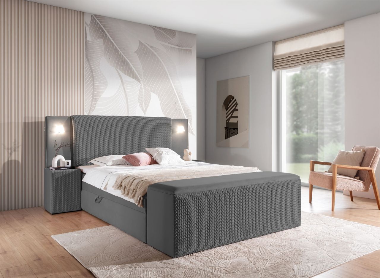 Boxspringbett Bett MARTEN 120x200cm Set.4 in Stoff Magic Velvet Dunkelgrau