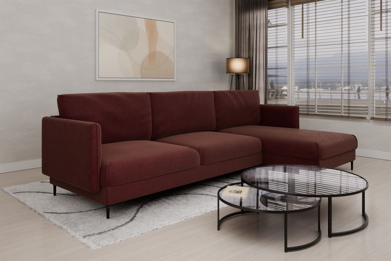 Ecksofa ersofa HELMER Stoff Baloo Bordeauxrot Ottomane Rechts