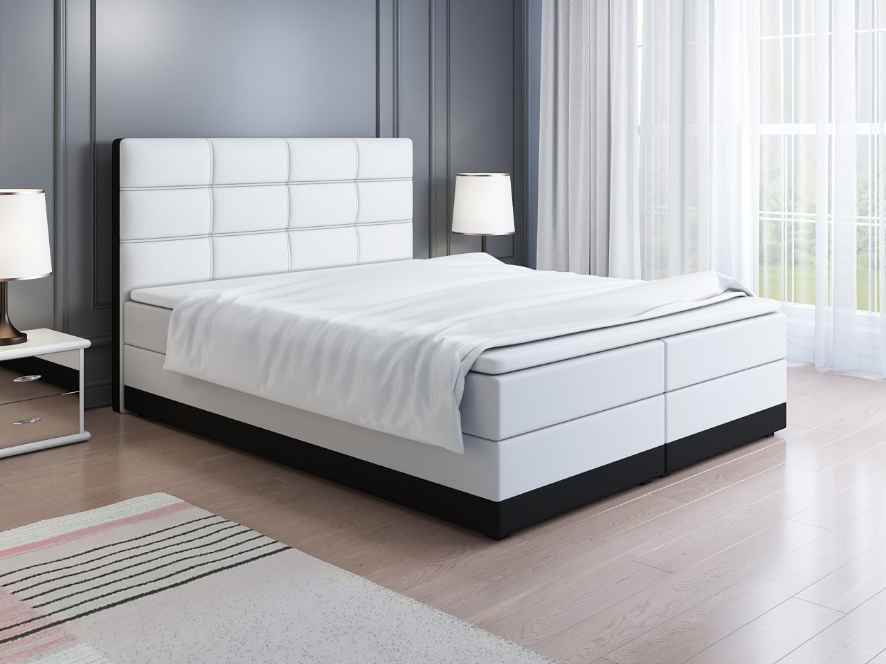 Boxspringbett Schlafzimmerbett CHARLIE 140x200cm Schwarz-Weiss inkl. Bettkasten