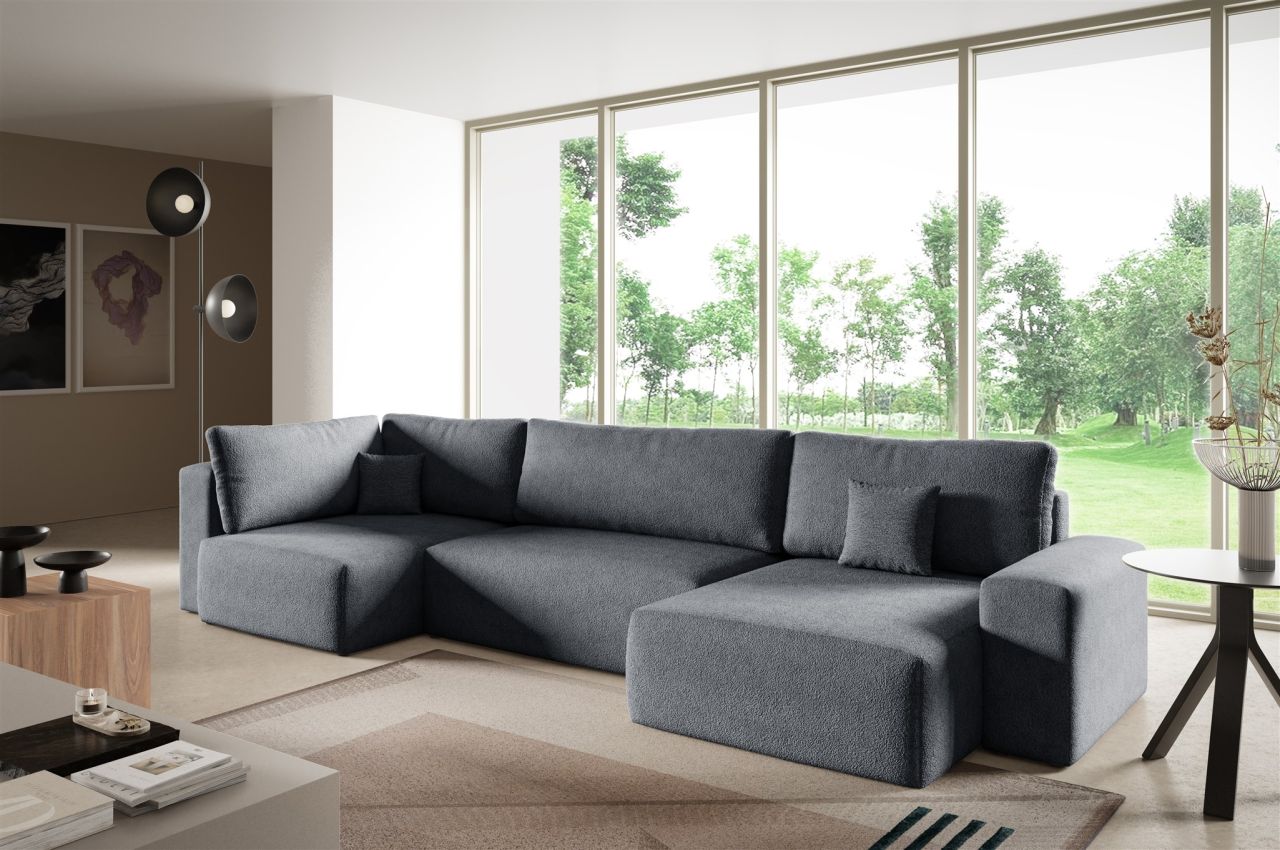 Wohnlandschaft mit Schlaffunktion ARONA XL Stoff Centaur Dunkelgrau Ottomane ...