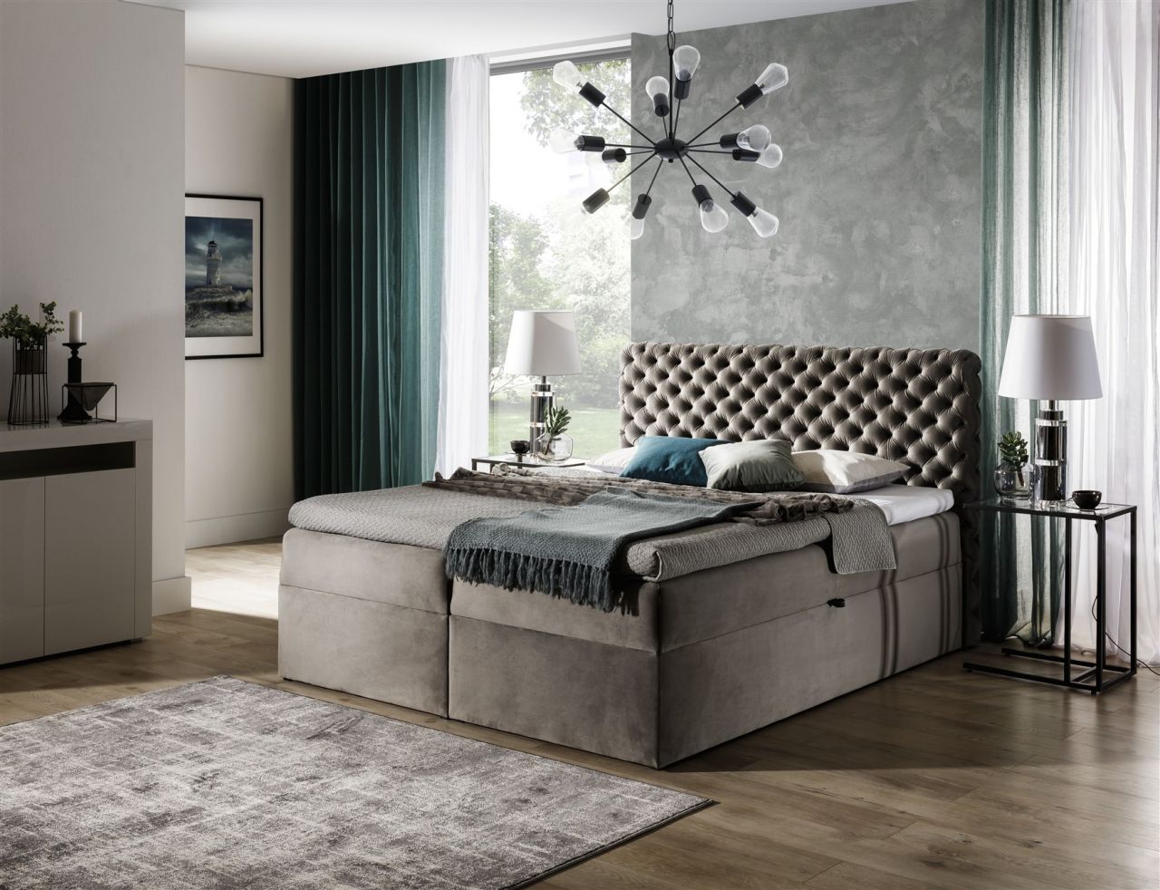 Boxspringbett Schlafzimmerbett WILLIAM 160x200cm in Stoff