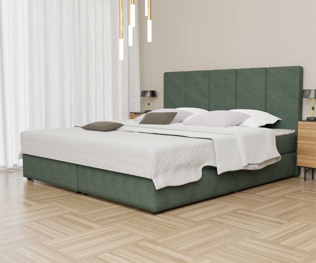 Boxspringbett Schlafzimmerbett ELICIO 120x200cm Stoff Opalgrün inkl. Bettkasten