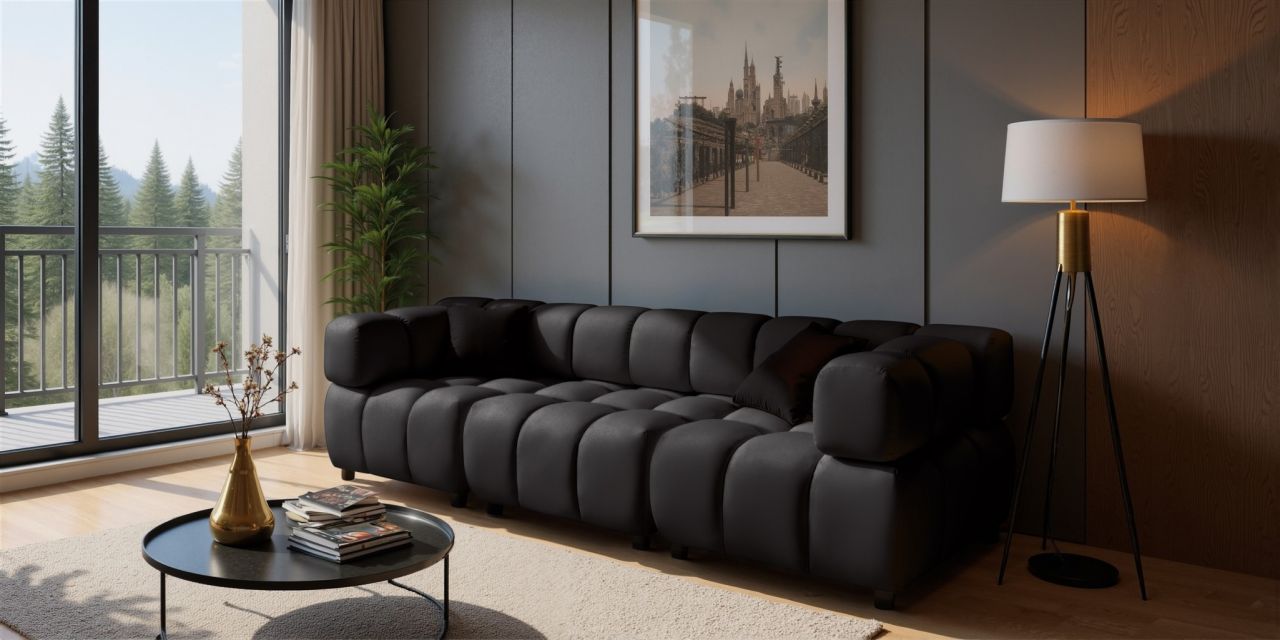 Sofa ersofa FLOW 3-Sitzer in Stoff Bluvel Schwarz
