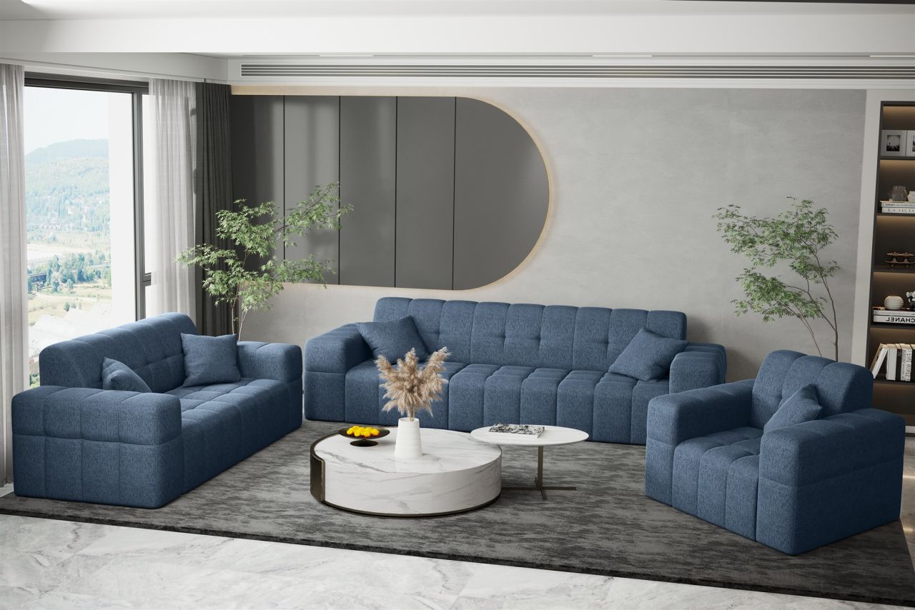 Sofaset ersofa NANCY 3-2-1 in Stoff Neve Blau