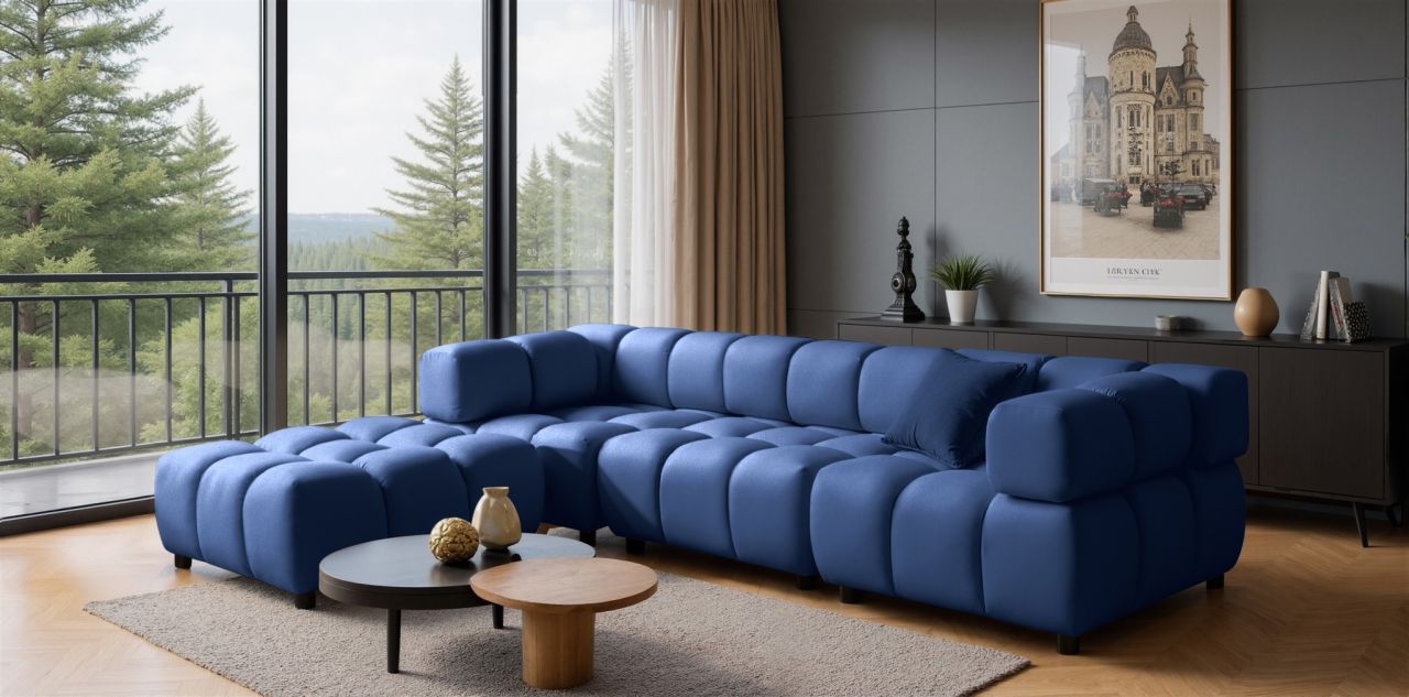 Sofa ersofa FLOW 3-Sitzer inkl. 1 x Polsterhocker Stoff Bluvel Blau