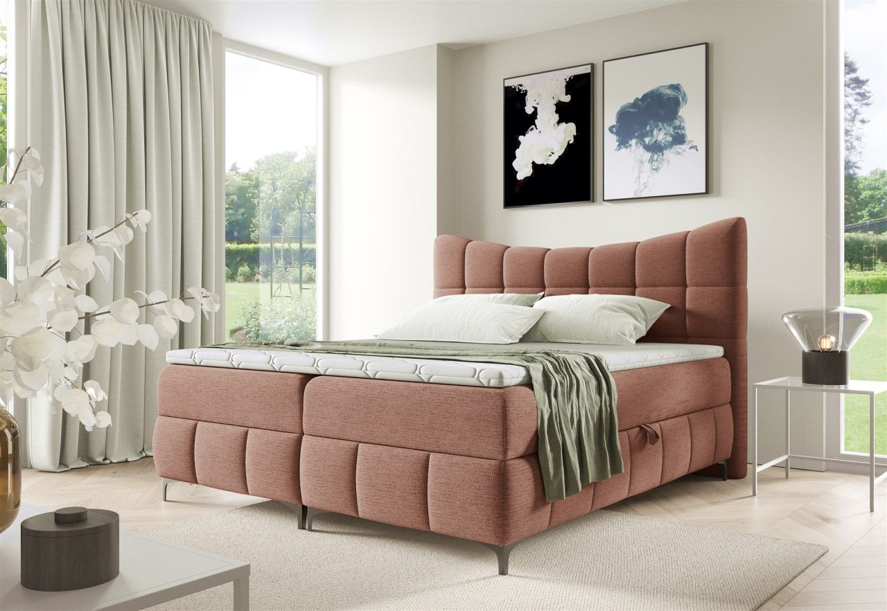 Boxspringbett Schlafzimmerbett CHARLES 120x200cm Stoff Freya Altrosa