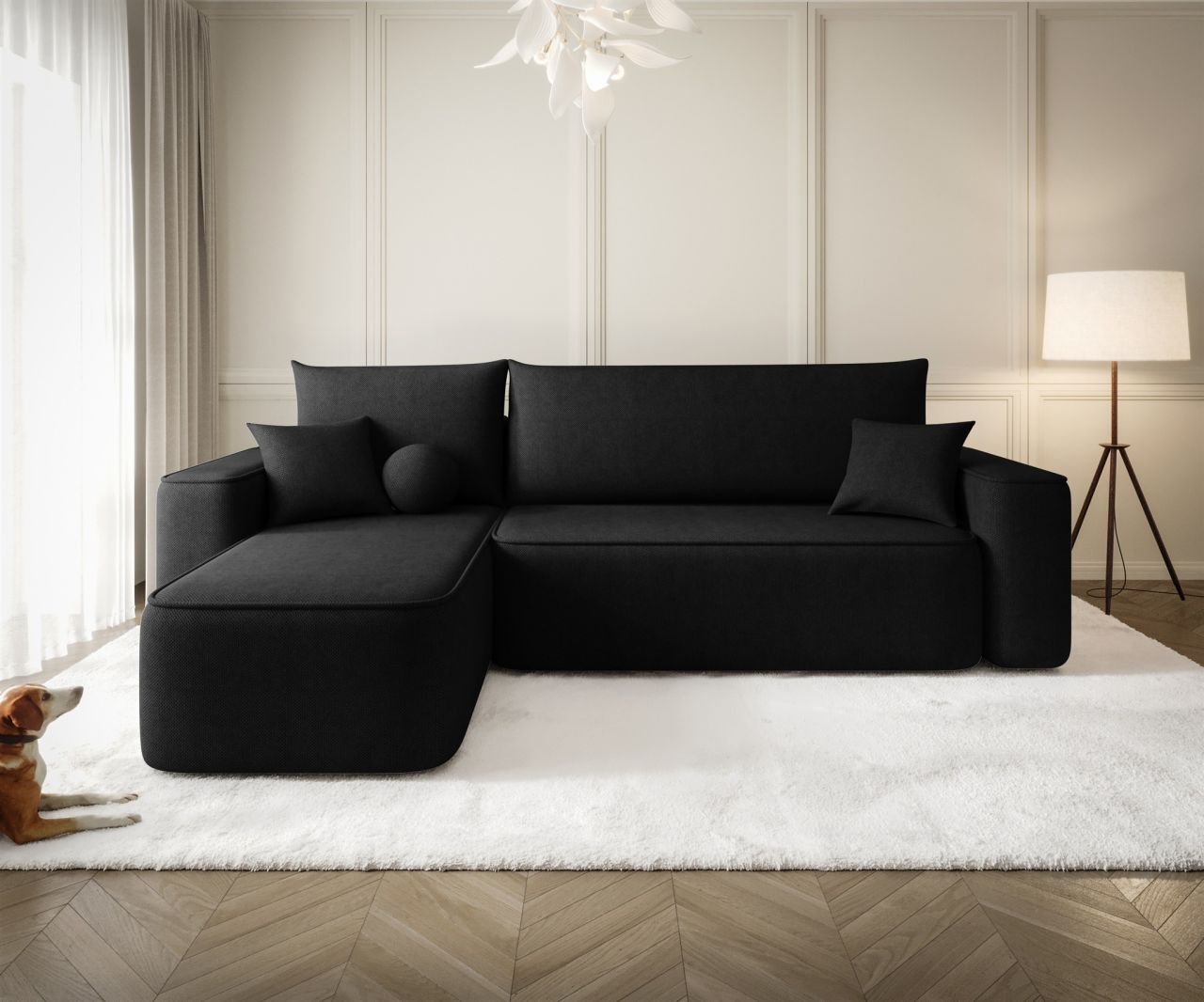 Ecksofa Schlafsofa Sofa AGEPO Stoff Curio Schwarz Ottomane Links