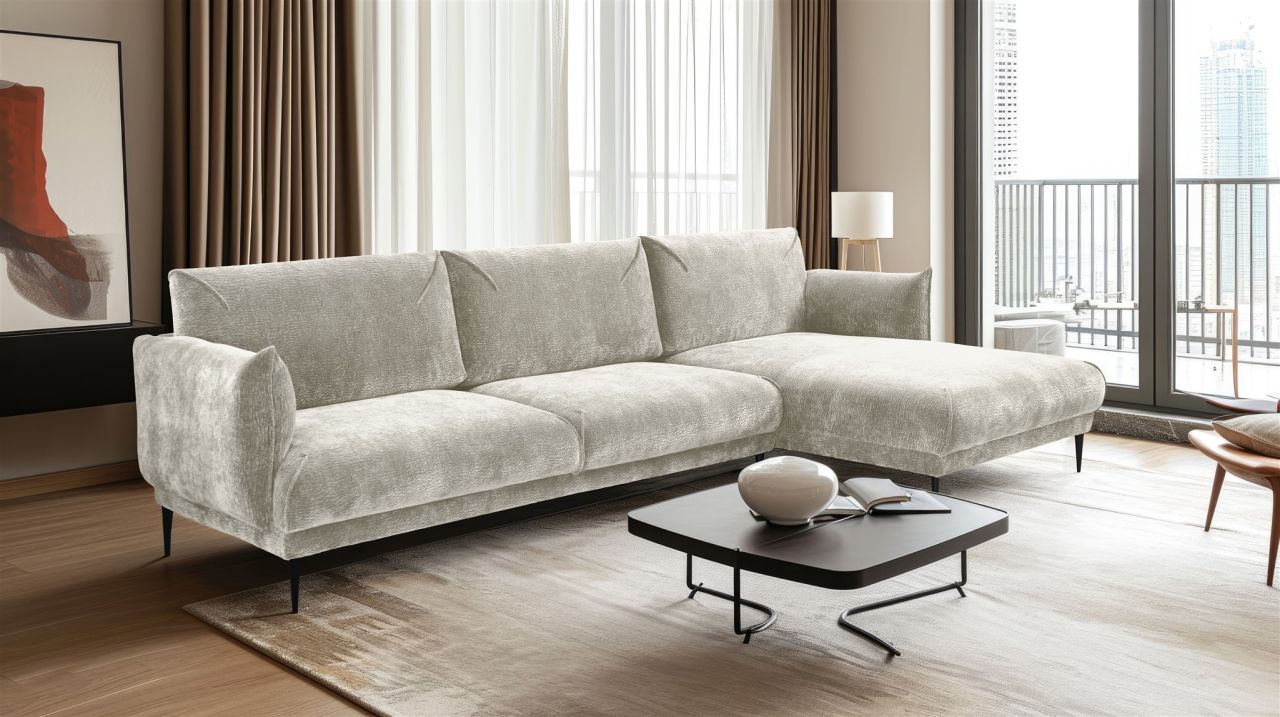 Ecksofa ersofa MADISON XL in Stoff Dress Me Creme Ottomane Rechts