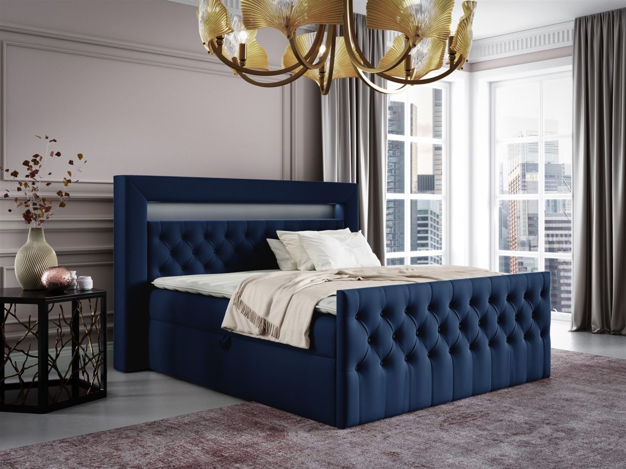 Boxspringbett Schlafzimmerbett ERNESTO Nr.1 160x200cm in Elisa Velvet Blau