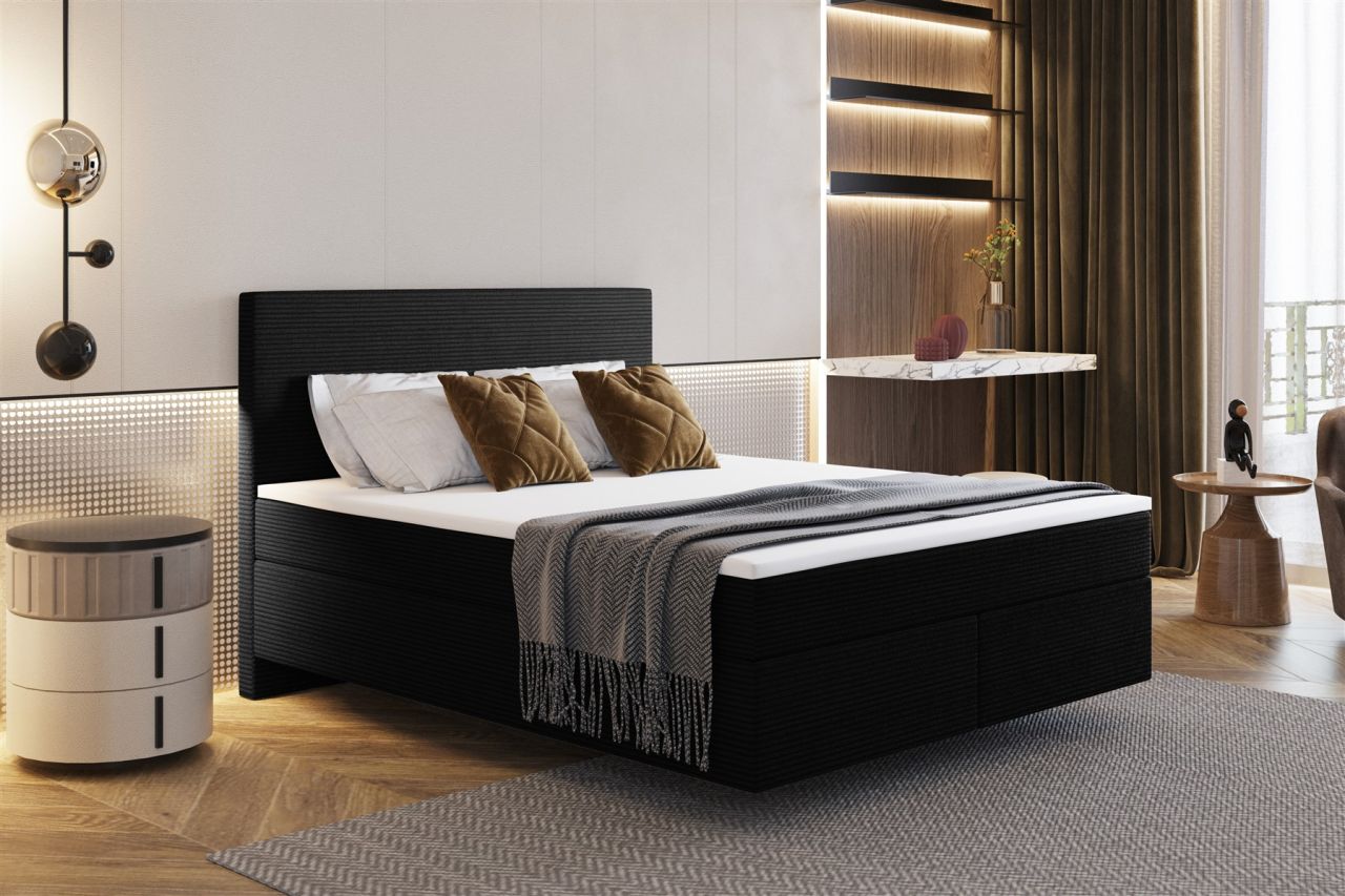 Boxspringbett Schlafzimmerbett DEVIL Delux 140x200cm in Stoff Scala Schwarz