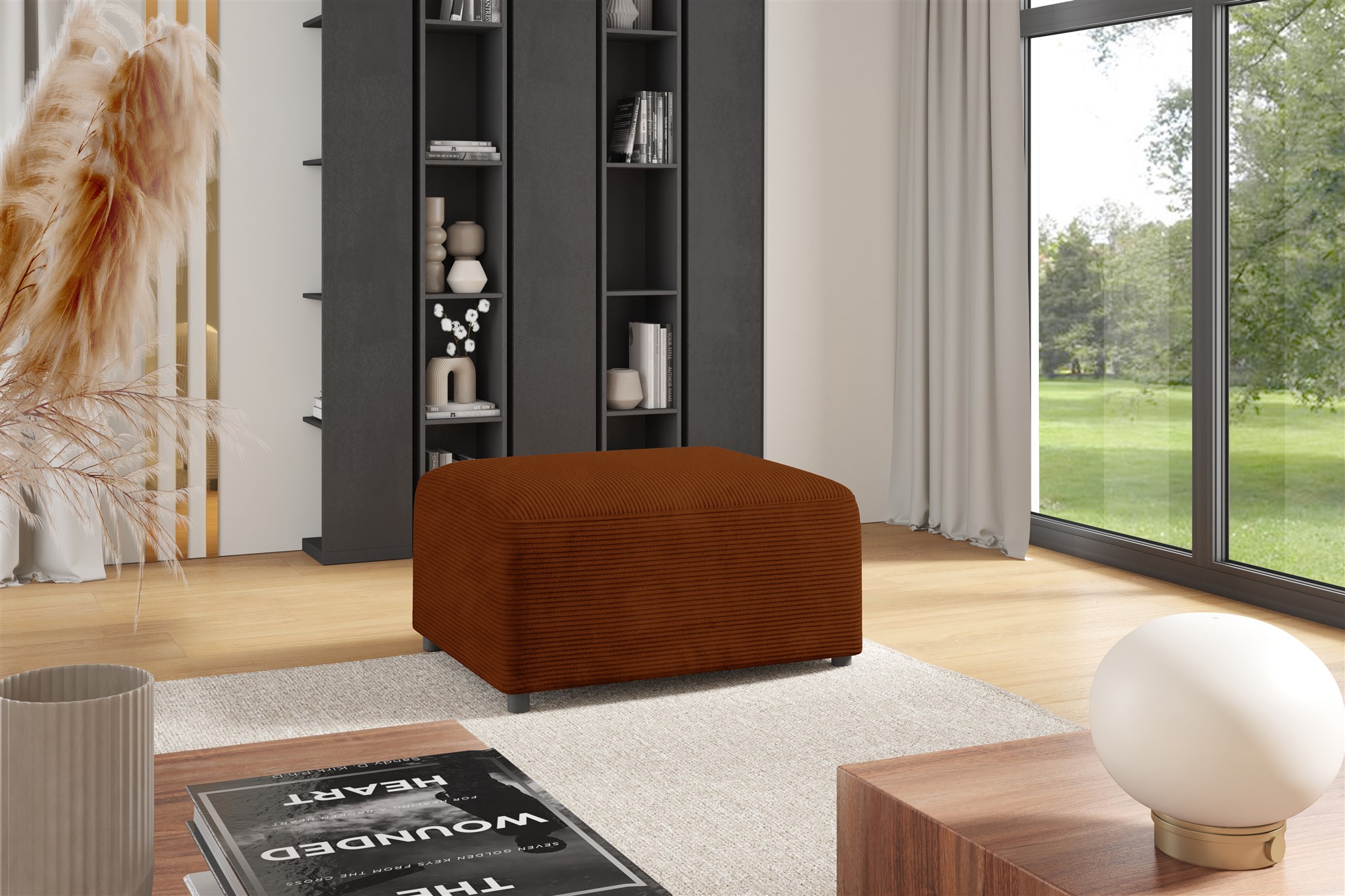 Polster Rostbraun Ecksofa Designersofa MEGAN XS inkl. Hocker Stoff Poso Rostbraun ...