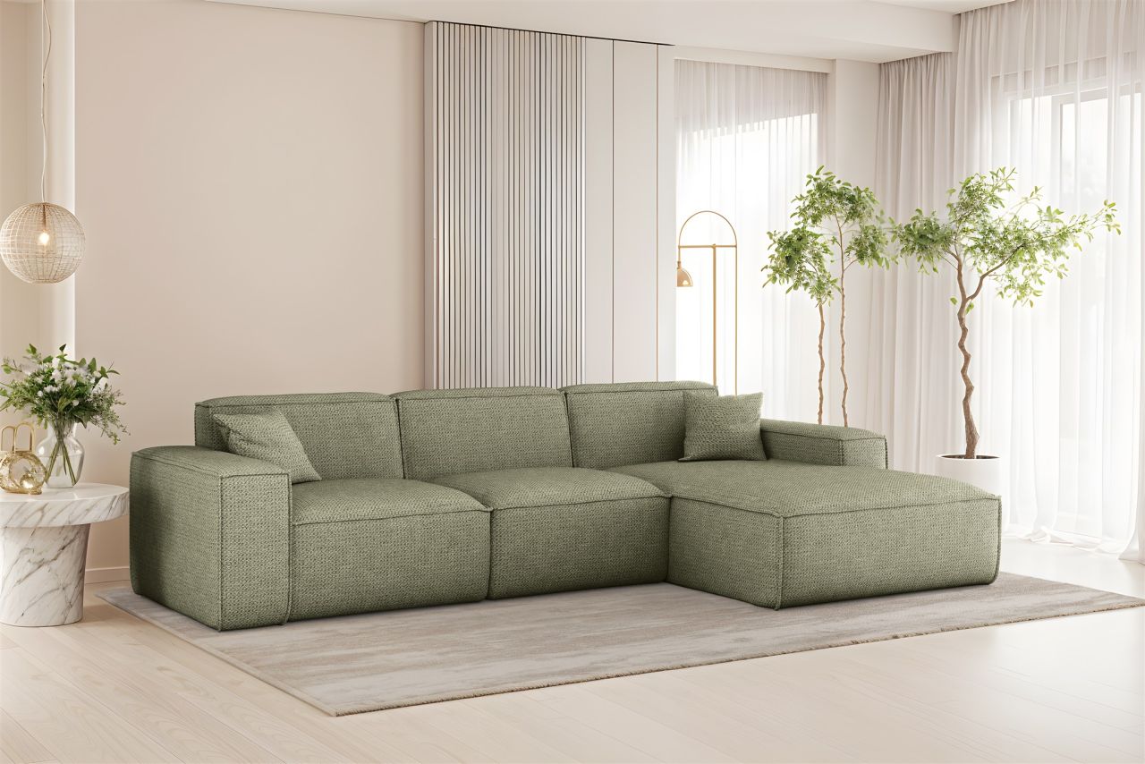 Ecksofa ersofa CELES PREMIUM in Stoff Artico Grün Ottomane Rechts