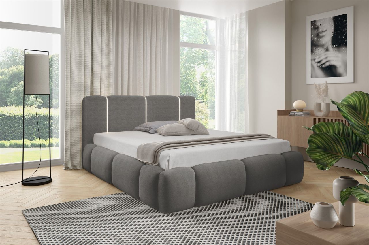 Polsterbett Schlafzimmerbett SPRINGS Komplettset 160x200cm in Stoff Lambi Grau