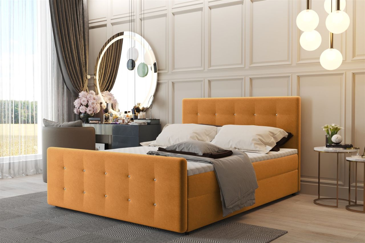 Boxspringbett Schlafzimmerbett CARLOS 140x200cm Stoff Soro Orange inkl.Bettka...