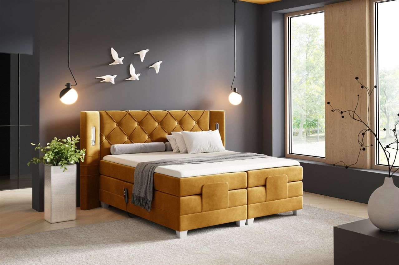 Boxspringbett Elektrisch Bett STEVE 120x200cm in Stoff Fresh Senfgelb
