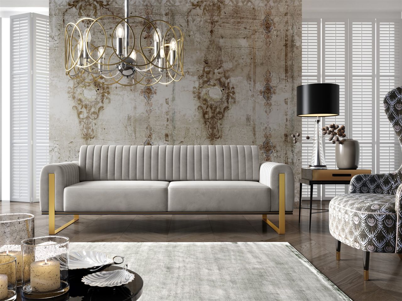 Sofa ersofa VALERIE 3-Sitzer in Stoff Elisa Velvet Hellgrau