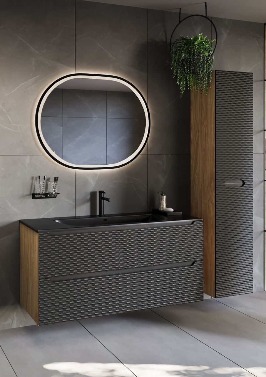 Badmöbel Set 3-tlg Badezimmerset LAXY Eiche Schwarz inkl. Waschtisch