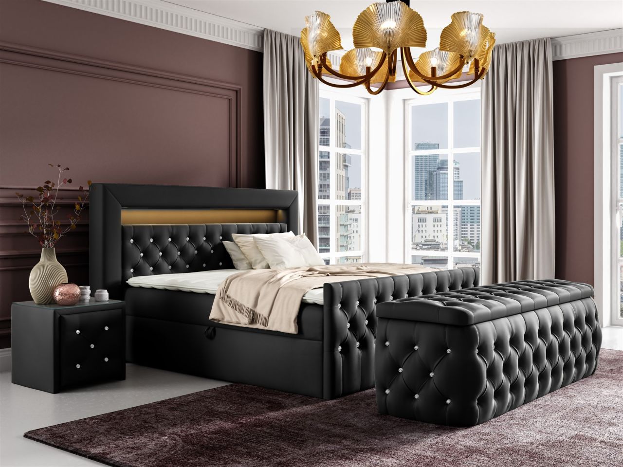 Boxspringbett Schlafzimmerbett SEVRA Nr.4 120x200cm in Elisa Velvet Schwarz